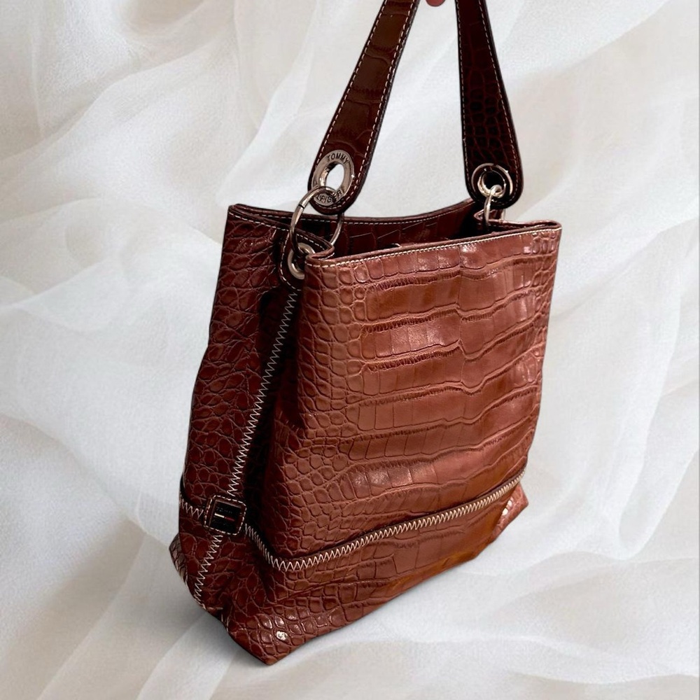 Vintage Tommy Hilfiger Chic Crocodile-Embossed Brown Handbag